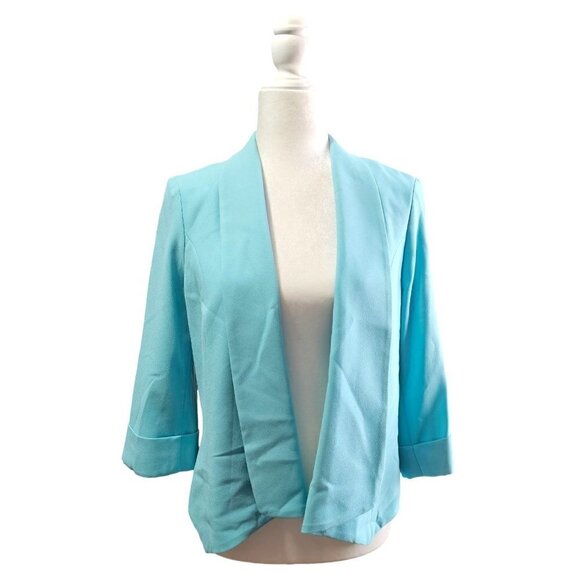 Alberto Makali blue 3/4 cuffed sleeve short size M open lined blazer - Picture 1 of 7